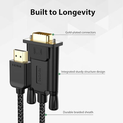 FEMORO HDMI to VGA Cable 3 Feet 1080P@60Hz Male to Male Braided Cord for Desktop Computer PC, Laptop, Xbox, PS3, Raspberry Pi to Monitor - size: 3 Feet