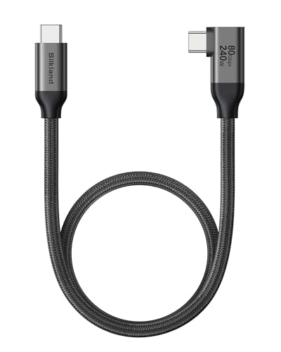 Silkland 80Gbps Right Angle USB 4 Cable for Thunderbolt 5 Cable 1.6FT, 120Gbps Bandwidth for 16K/Dual 8K, 240W, 90 Degree Braided USB C Video Cable Compatible Thunderbolt 4/5, MacBook M4 Pro,Dock - size: 1.6FT