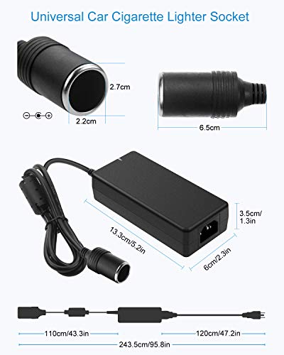 ALITOVE Cigarette Lighter Adapter to Wall Plug 8A 110V to 12V Converter | 120V to 12 Volt Converter 96W, AC to DC Adapter 8Amp 5A 3A, for Small Car Vacuum Air Pump Cooler Massager Fan - size: 8A