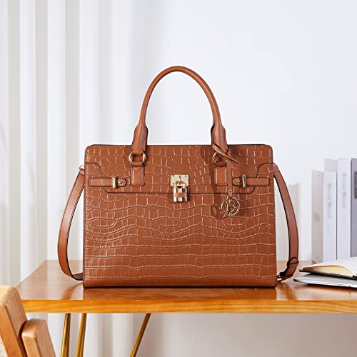 BOSTANTEN Briefcase for Women 15.6 inch Leather Laptop Bag Vintage Slim Lawyer Business Bag Stylish Work Purse - color: D-crocodile Pattern Brown