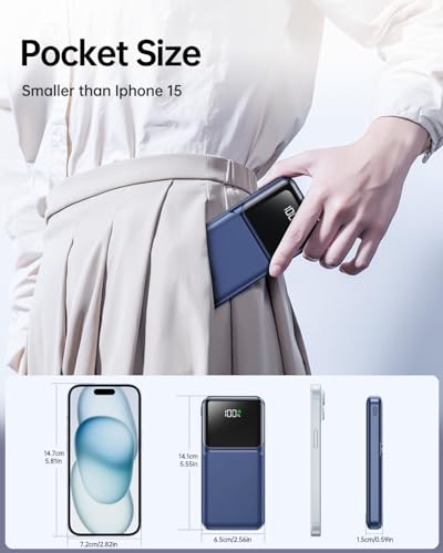 Portable Charger with Built in Cable - 20000mAh Fast Charging 22.5W Power Bank USB C LED Display Slim Battery Pack 5 Outputs & 3 Inputs for Travel Essentials iPhone Samsung Android Phones Tablets - color: Blue