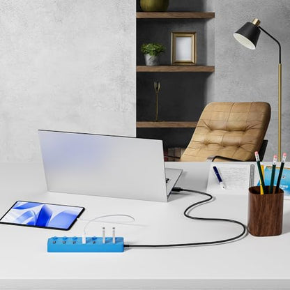 USB Hub 7 Port, USB Splitter with Individual On/Off Switches and Lights | USB 3.0 Hub with 3.3ft Cable, Extender for A Port Laptop, PC, Desktop-Blue - color: Blue