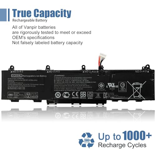 CC03XL 53wh Laptop Battery Replacement for HP ZBook Firefly 15 G7 G8 EliteBook 855 850 G7 G8 Series Notebook HSTNN-UB8W HSTNN-DB9O L77622-2C1 L77622-2C2 L77622-541 L77991-005 11.55V 4400mAh - size: 10.46*2.81*0.27 inch CC03XL
