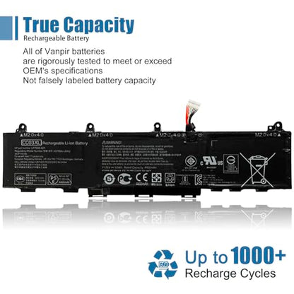 CC03XL 53wh Laptop Battery Replacement for HP ZBook Firefly 15 G7 G8 EliteBook 855 850 G7 G8 Series Notebook HSTNN-UB8W HSTNN-DB9O L77622-2C1 L77622-2C2 L77622-541 L77991-005 11.55V 4400mAh - size: 10.46*2.81*0.27 inch CC03XL