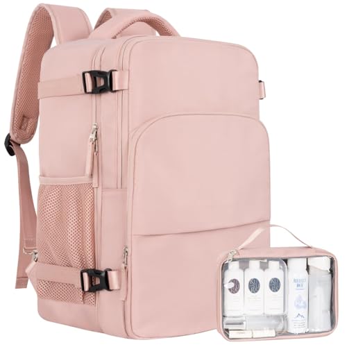 Sinaliy Travel Backpack for Women, Airline Approved Personal Item Bag | Waterproof 16 Inch Laptop Backpack for Work, College, Weekend, Business, Travel Bag with Wet Pocket, Pink - color: Pink, size: Large