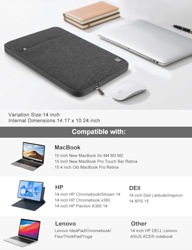 DOMISO Laptop Case Laptop Sleeve Cover Compatible with 15 inch MacBook Air M4/A3241 2025, M3/A3114,M2/A2941,15 inch MacBook Pro A1990 A1707,Compatible with Dell XPS 15 Plus with Pocket, Dark Grey - color: Dark Grey, size: 14 inch