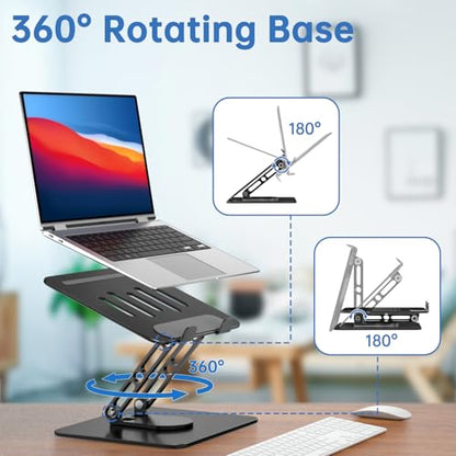 Laptop Stand for Desk Adjustable Computer Stand with 360 Rotating Base Ergonomic Laptop Riser Mount for Desk Foldable Protable Computer Desk Fits with MacBook Pro Air, Black - color: Rectangle, Black