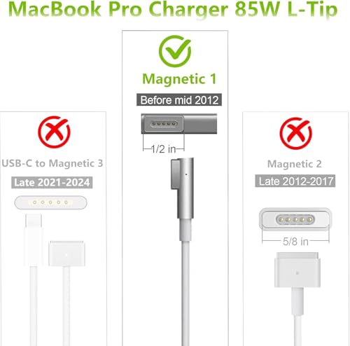 Mac Book Pro Charger 85W L-Tip Power Adapter for 13/15/17" Before Mid 2012 | Mag-netic 1 Charger Laptop Charger Compatible with old Mac Book Pro 6.6FT Cable