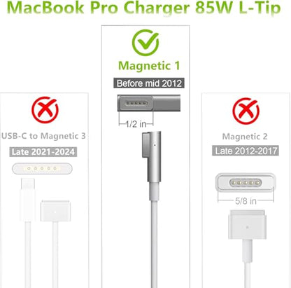 Mac Book Pro Charger 85W L-Tip Power Adapter for 13/15/17" Before Mid 2012 | Mag-netic 1 Charger Laptop Charger Compatible with old Mac Book Pro 6.6FT Cable