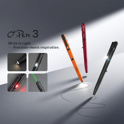 OLIGHT O'Pen 3 EDC Pen Light, 120 Lumens LED Flashlight with Green Beam, 4-in-1 Bolt Action Pen with Nib & Clip Light, USB-C Rechargeable for Writing, Presentation, Inspection and Outdoor (Wine Red) - color: Wine Red