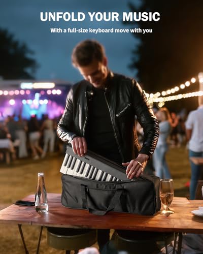AiJoy 88-Key Portable Piano Keyboard with Semi-Weighted Keys Folding Piano | Built-in Speakers/MIDI, Long Battery Life Electric Keyboard Piano for Beginners - color: Black