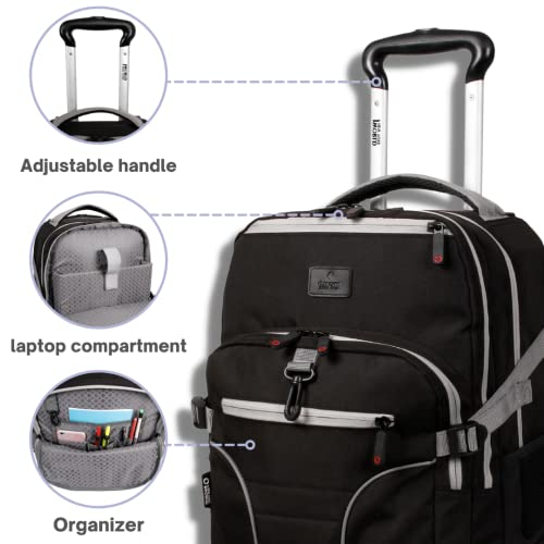 J World Lunar Rolling Backpack. Laptop Bag With Wheels. Wheeled Carry-On Travel Luggage, Black, 19.5 x 13 x 8 Inches - color: Black