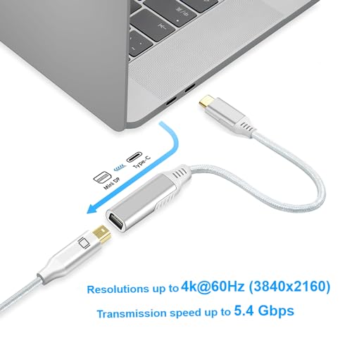 USB-C to Mini Displayport,4K@60Hz USB C to Mini DisplayPort Adapter | Nylon,Compatible with MacBook Pro 2016-2023/Air,ChromeBook