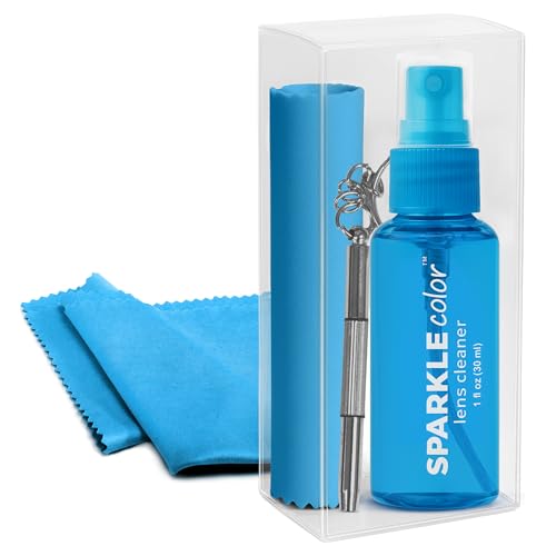 Eyeglass Lens Cleaner Spray & Repair Kit with Vinyl Flip-Top Pouch – 1oz Glasses Cleaner Bottle, Microfiber Cloth & Keychain Screwdriver for Eyeglasses, Sunglasses, Lenses & Screens (1 Pack) - size: 1 Fl Oz (Pack of 1), style: Blue | 1x1oz Lens Spray + 1