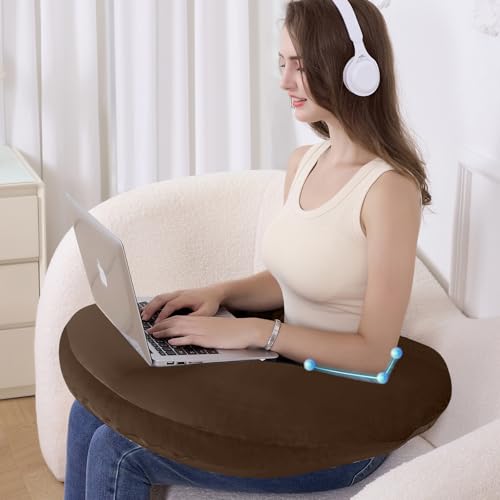 Reading Pillow for Gaming, Lap Desk Pillow Crochet Pillow Ergonomic Arm Support for Sitting in Bed or Couch, Pain Relief and Fatigue for Gaming, Reading, Crocheting, Playing & Working - color: Brown