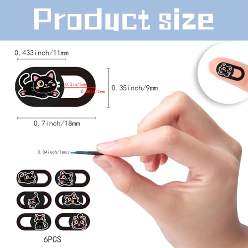 6Pcs 6 Styles Laptop Camera Cover Slide Black Cat Privacy Guard Accessories, Phone Front Camera Blocker 0.04 Inch Ultra Thin for Laptop Desktop Computer Tablet Notebook Mini PC Office Use - color: Black Cat