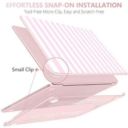 for MacBook Neo 13 Inch Case 2026 (Model A3404, A18 Pro chip), Stylish Pattern Protective Hard Shell with Screen Protector, Keyboard Cover & USB-C Adapter - Pink & White Stripes - color: Pink White Stripes