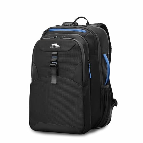 High Sierra Hi-Life 3-in-1 Convertible Backpack - Features Removable Daypack, Stack-It Strap, Adjustable Sternum Strap, Fleeced Pocket For Scratch Protection, Dual Water Bottle Pockets - Black/Blue - color: Black/Blue