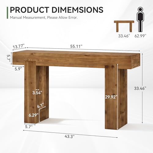 Tribesigns 55-Inch Long Console Table, Solid Wood Rectangular Sofa Table Behind The Couch, Farmhouse Entryway Table for Entrance, Hallway, Living Room (Solid Wood, Warm Brown) - color: Warm Brown(55", Fir Wood)