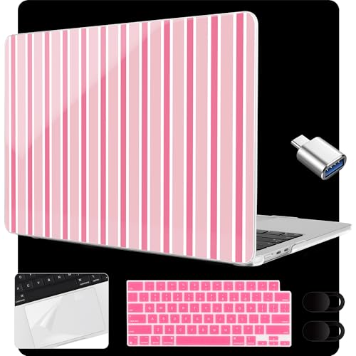 MEEgoodo Case for M5/M4/M3/M2 MacBook Air 15 inch Case 2026 2025 2024 2023, Laptop Shell Fit Model (A3448/A3241/A3114/A2941) for MacBook Air 15.3-inch, Light Pink&White Stripes - color: Light Pink&White Stripes
