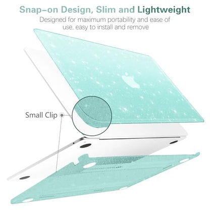 Green Glitter Case for MacBook Air 13 inch 2022-2018 M1 A2337 A2179 A1932, Glitter MacBook Air M1 Case - Shiny Bling Sparkle Plastic Hard Shell & Keyboard Cover for MacBook Air 13.3 inch - color: # PC+Green Glitter