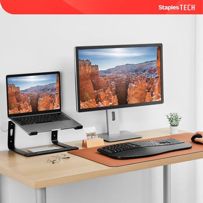 Staples TECH Aluminum Laptop Stand, Black, 11.2” x 10.2”, Ergonomic Cooling Riser for Notebook/MacBook/PC - style: Black
