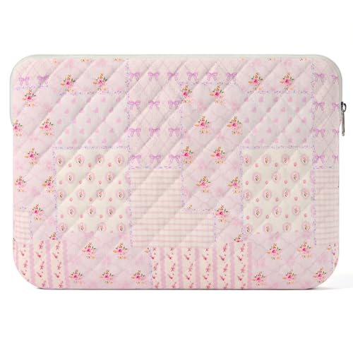 15.6 inch Cotton Quilted Laptop Sleeve for Women, Aesthetic Puffy Laptop Case Carrying Bag Compatible with MacBook Air/Pro 15.6, Soft Computer Liner Bag (Purple Patchwork, 15.6 inch) - color: Purple Patchwork, size: 15.6 inch
