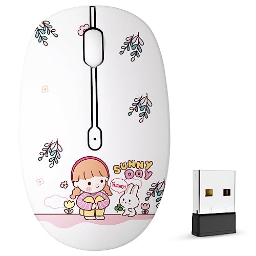 FMOUSE Cute Wireless Mouse Dual Mode with 2.4GHz USB Receiver and Bluetooth Connection for Laptop, iPad, Mac, AA Battery Silent Cartoon Cordless Mice for Kids and Students (Rabbit & Girl) - color: Rabbit & Girl