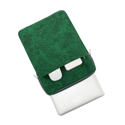 Kinmac 360° Protective Vertical Laptop Sleeve Case Cover Bag (Green Leaves PU, 12.5 inch-13.3 inch) - color: Green Leaves PU, size: 12.5 inch-13.3 inch