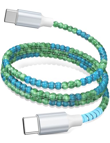 USB C to USB C Cable 3FT,60W Beaded Phone Fast Charging Cord&Car Charger for iPhone 17 16 15 Pro Max/iPad Pro 10th A16 for Samsung S26 S25 S24 Ultra A17 Android Phone Charger Cute Girl Women,BlueGreen - color: Blue-Green, size: 3FT/1M
