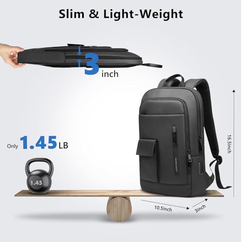Slim Laptop Backpack for Men, Business Backpack with USB Charging Port | 15.6 Inch Lightweight Travel Backpack, Water Resistant Small Computer Bag for Work Office College