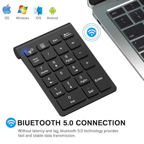 cimetech BT Number Pad, 22 Keys Wireless Numeric Keypad Numpad | Office Accounting, Portable, Mini, for Laptop PC Computer Desktop Surface Pro Notebook - color: BT-Black