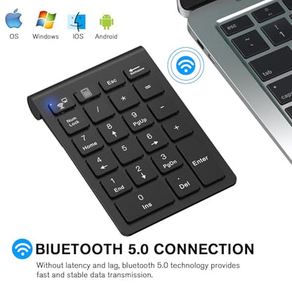 cimetech BT Number Pad, 22 Keys Wireless Numeric Keypad Numpad | Office Accounting, Portable, Mini, for Laptop PC Computer Desktop Surface Pro Notebook - color: BT-Black