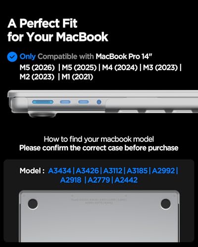 Spigen for MacBook Pro 14 inch Case M5/Pro/Max (2026) M4/M3/M2/M1/Pro/Max (2025-2021) A3427 A3426 A3434 A3112 A3185 A3401 A2918 A2992 A2779 A2442, Air Skin Matte Thin Semi Clear Cover, Frost Clear - color: Frost Clear, size: Macbook Pro 14" M5/M4/M3/M1 (2