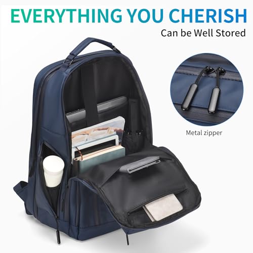 Expandable Business Backpack with 17" Laptop Compartment - Waterproof, Airline Approved, 33L-42L Capacity, for Work & Travel, Blue - color: Blue