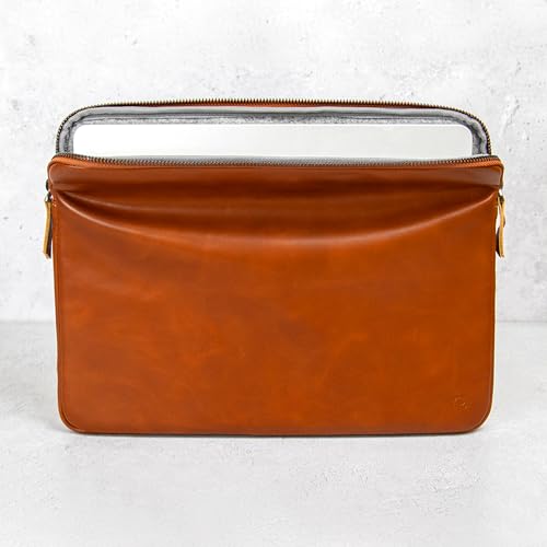 Casemade Real Leather Laptop Case/Zipped Folio Bag with Inner Pocket & Wool Lining Compatible with Apple MacBook, HP, Dell, Asus, Levovo (14 Inch - Tan) - color: Tan, size: 14 Inch