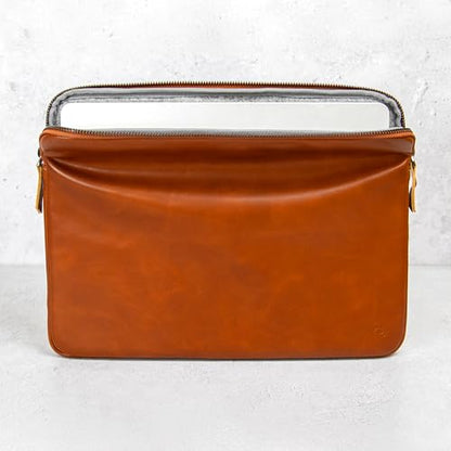 Casemade Real Leather Laptop Case/Zipped Folio Bag with Inner Pocket & Wool Lining Compatible with Apple MacBook, HP, Dell, Asus, Levovo (14 Inch - Tan) - color: Tan, size: 14 Inch