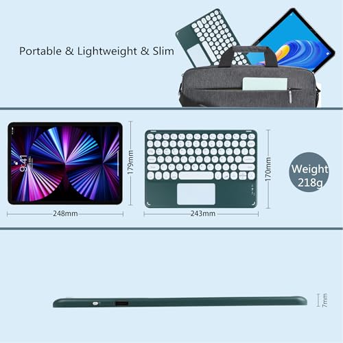 Wireless Bluetooth Keyboard with Touchpad 10 inch Portable Rechargeable Slim Keyboard for iPad Pro/iPad Air/iPad 9.7/iPad 10.2/iPad mini and Other iOS Android Windows Devices(Dark Green) - color: dark green