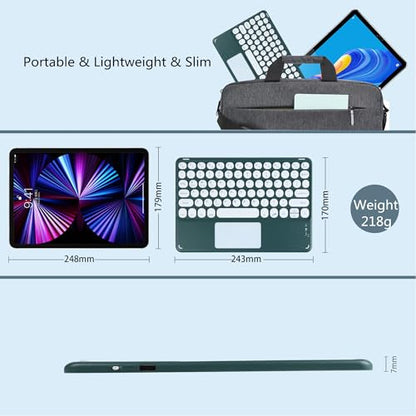 Wireless Bluetooth Keyboard with Touchpad 10 inch Portable Rechargeable Slim Keyboard for iPad Pro/iPad Air/iPad 9.7/iPad 10.2/iPad mini and Other iOS Android Windows Devices(Dark Green) - color: dark green