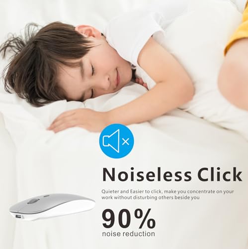 HOTDREAM Bluetooth Rechargeable Mouse for iPad Air/iPad Pro/Laptop/Tablet/iPhone/PC,Mac,MacBook,Silver - color: Silver