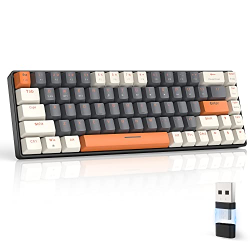 ZIYOU LANG RK68 60% Wireless Mechanical Keyboard,Bluetooth 5.0/2.4Ghz Dual Mode Receiver,Hot-Swappable mini 68-Key,Retro Color Keycaps,Clicky Blue Switch,Ultra Power Saving for PC PS4 Xbox iPhone ipad - color: Grey & Orange/Blue Switch