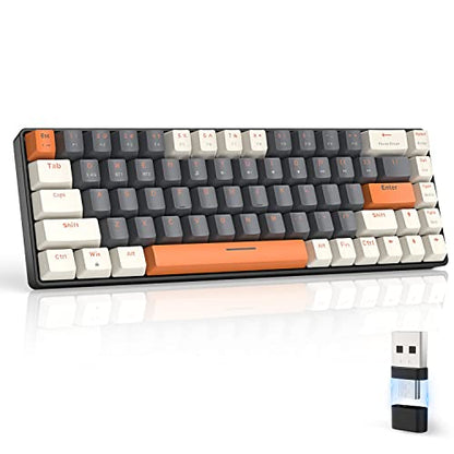 ZIYOU LANG RK68 60% Wireless Mechanical Keyboard,Bluetooth 5.0/2.4Ghz Dual Mode Receiver,Hot-Swappable mini 68-Key,Retro Color Keycaps,Clicky Blue Switch,Ultra Power Saving for PC PS4 Xbox iPhone ipad - color: Grey & Orange/Blue Switch