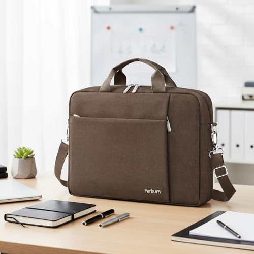 Ferkurn Laptop Bag Case for Women Men Computer Bag Compatible with HP Envy Pavilion Omen/LG Gram/MSI/Dell Inspiron XPS/Lenovo/Acer, Shoulder Strap Carrying Messenger Briefcase, Brown, 17 17.3 Inch - color: Brown, size: 17.3 inch