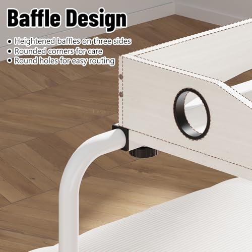 Overbed Table with Wheels, Adjustable Queen Size Bed Desk, White | Fits Twin To King Beds, Adjustable Height & Length Rolling Over Bed Table For Hospital and Home, with 4 Locking Casters - color: White