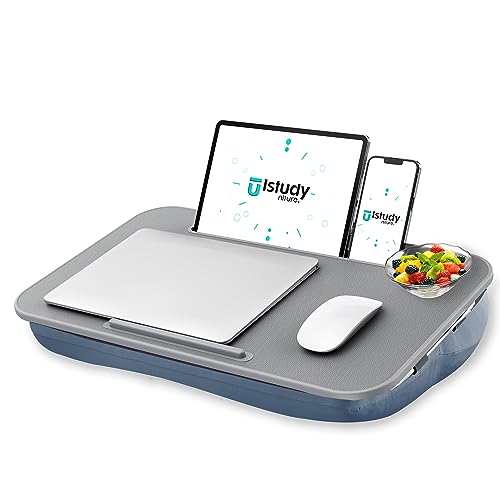 Istudyniture Lap Desk | Portable Laptop Desk & Stand – Fits Up to 17 inch – Washable Cushion, Built-in Phone Holder – for Bed, Couch, Sofa, Floor – Writing, Reading, Home Office – Large, Grayish Blue - color: Grayish Blue