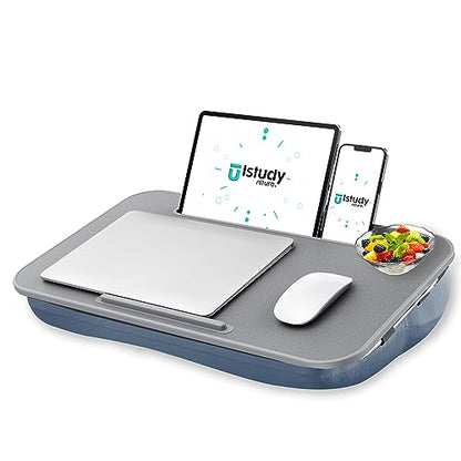 Istudyniture Lap Desk | Portable Laptop Desk & Stand – Fits Up to 17 inch – Washable Cushion, Built-in Phone Holder – for Bed, Couch, Sofa, Floor – Writing, Reading, Home Office – Large, Grayish Blue - color: Grayish Blue