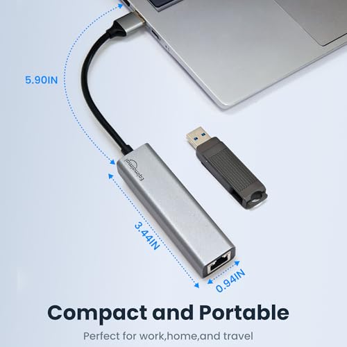USB 3.0 Hub with Ethernet Adapter - 1GB RJ45, USB A to Ethernet, Compatible with Windows, Mac OS, Linux - color: USB A GRAY