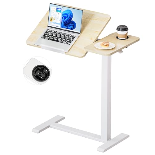 BZIUM Overbed Bedside Table with Hidden Wheels, Adjustable Medical Tilt Top Hospital Bed Table Over The Bed, Rolling Desk Mobile Standing Desk (31.5x15.8, Maple) - color: Maple, size: 31.5x15.8 Inch