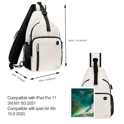 MOSISO Sling Backpack Bag, Crossbody Shoulder Bag Travel Hiking Daypack Chest Bag with Front Square Pocket&USB Charging Port - color: Beige