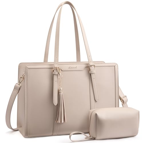 LOVEVOOK Laptop Bag for Women 15.6 inch Lightweight PU Laptop Tote Bag, Large Capacity Computer bag with Clutch Purse for Business, Work, Office, Travel, School,Casual - color: Brown, size: 15.6 Inch